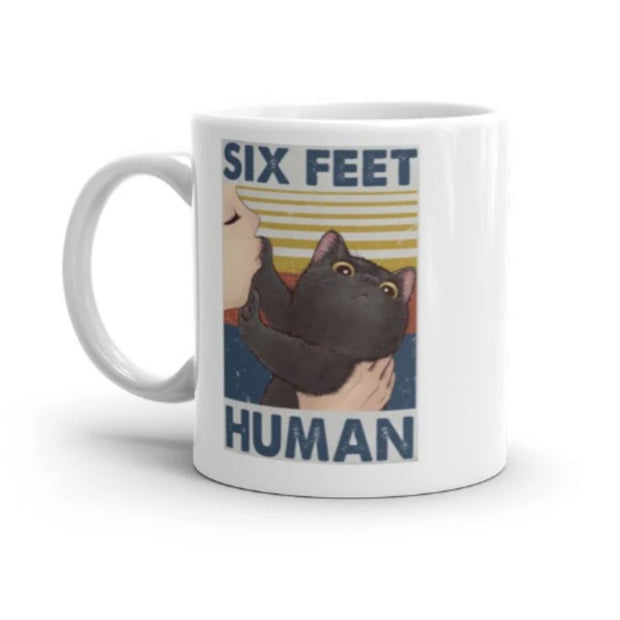 black cat coffee mug  six feet human