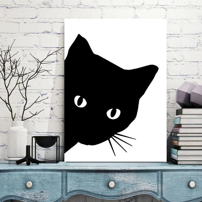 black  Cat Wall Art - Black Cat Print -Black Cat Artwork - Home Decor