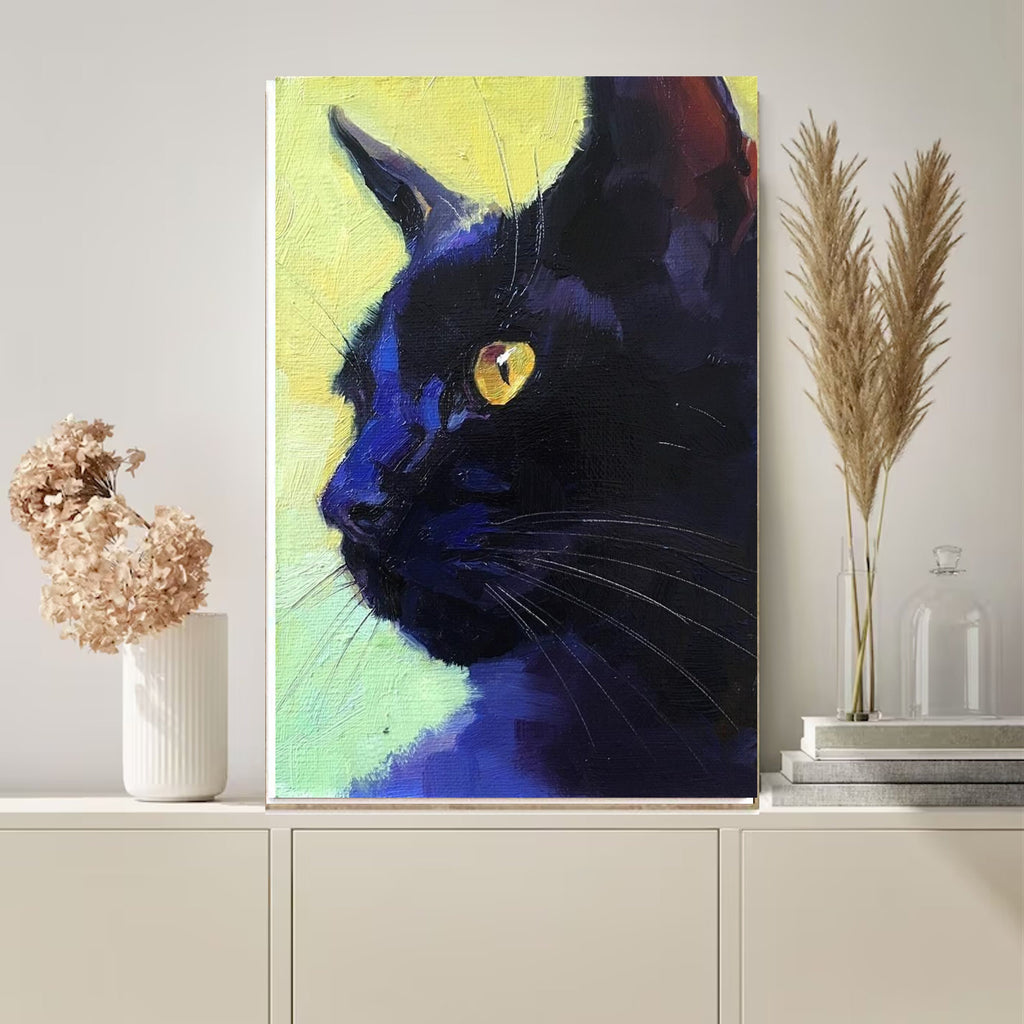 black cat portrait  , Black Cat Wall Art - Black Cat Print -Black Cat Artwork - Home Decor