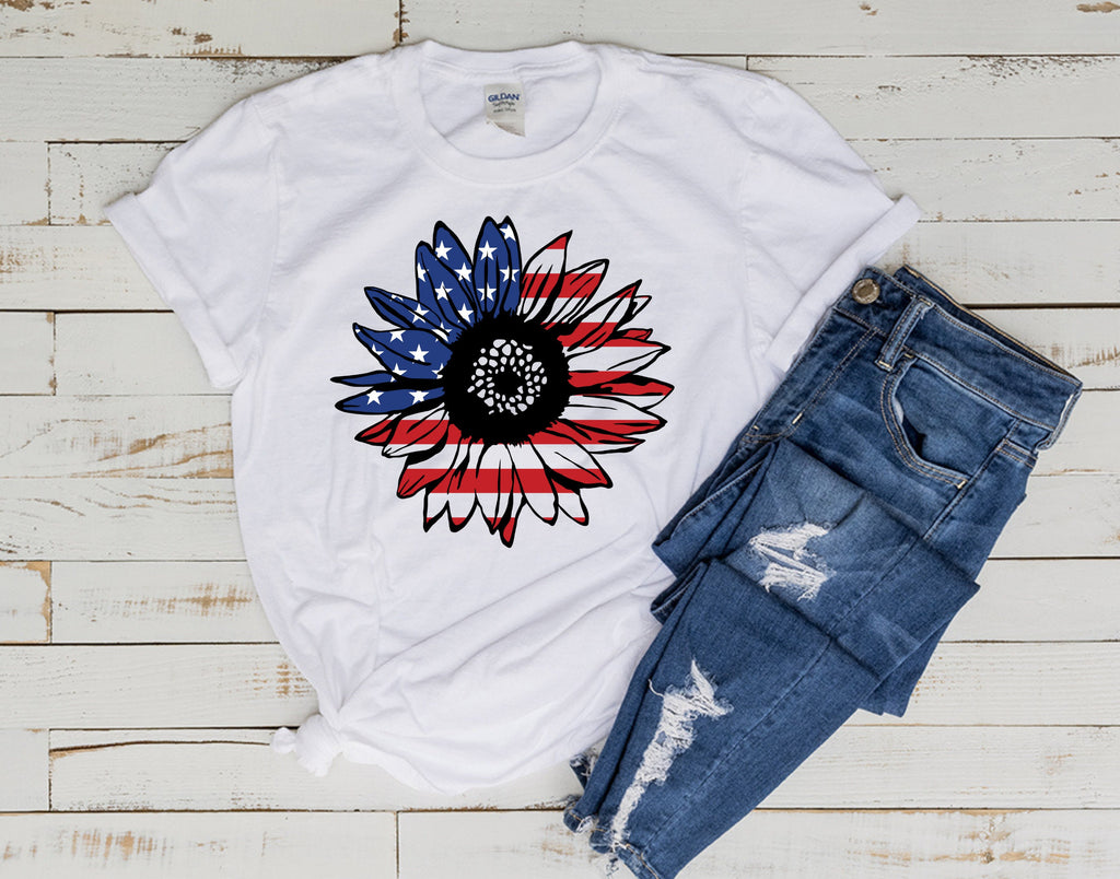 America Sunflower Shirt, USA Flag Flower T Shirt, Gift For American, 4th Of July Flag Graphic T-Shirt, Freedom TShirt,