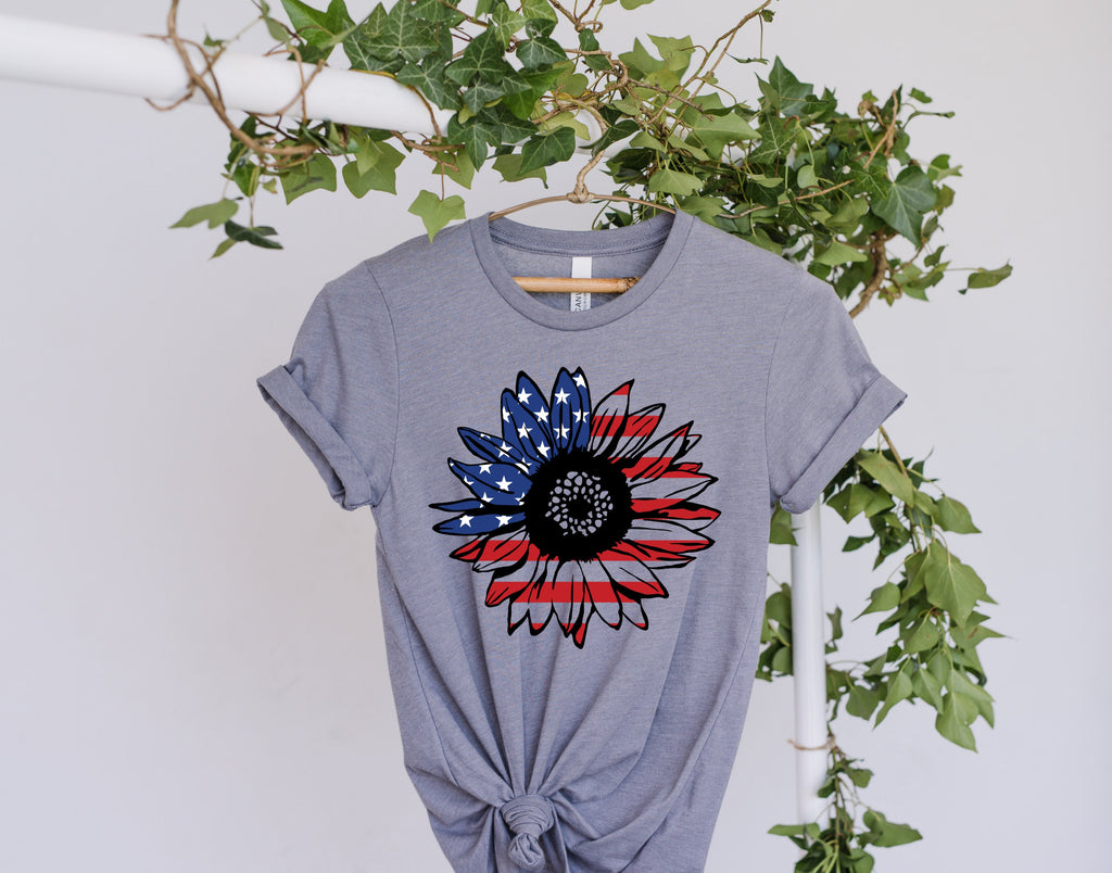 America Sunflower Shirt, USA Flag Flower T Shirt, Gift For American, 4th Of July Flag Graphic T-Shirt, Freedom TShirt,