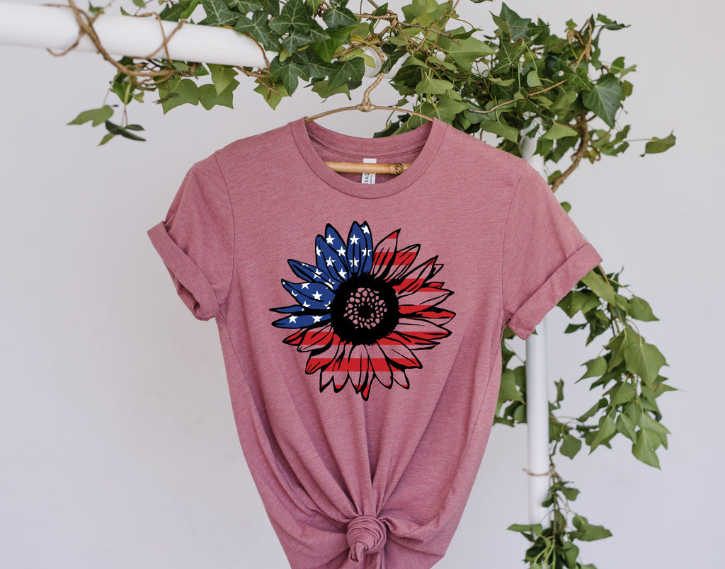 America Sunflower Shirt, USA Flag Flower T Shirt, Gift For American, 4th Of July Flag Graphic T-Shirt, Freedom TShirt,