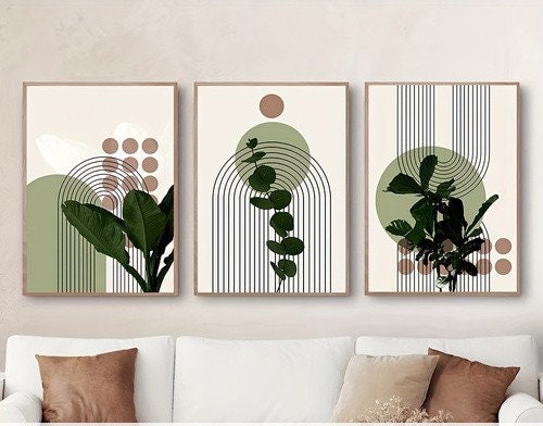 Boho Wall art Decor,botanical leaf art, abstract wall art, Minimalism Abstract, Set of 3  Prints, Modern Mid Century,sage green ,Decor Print