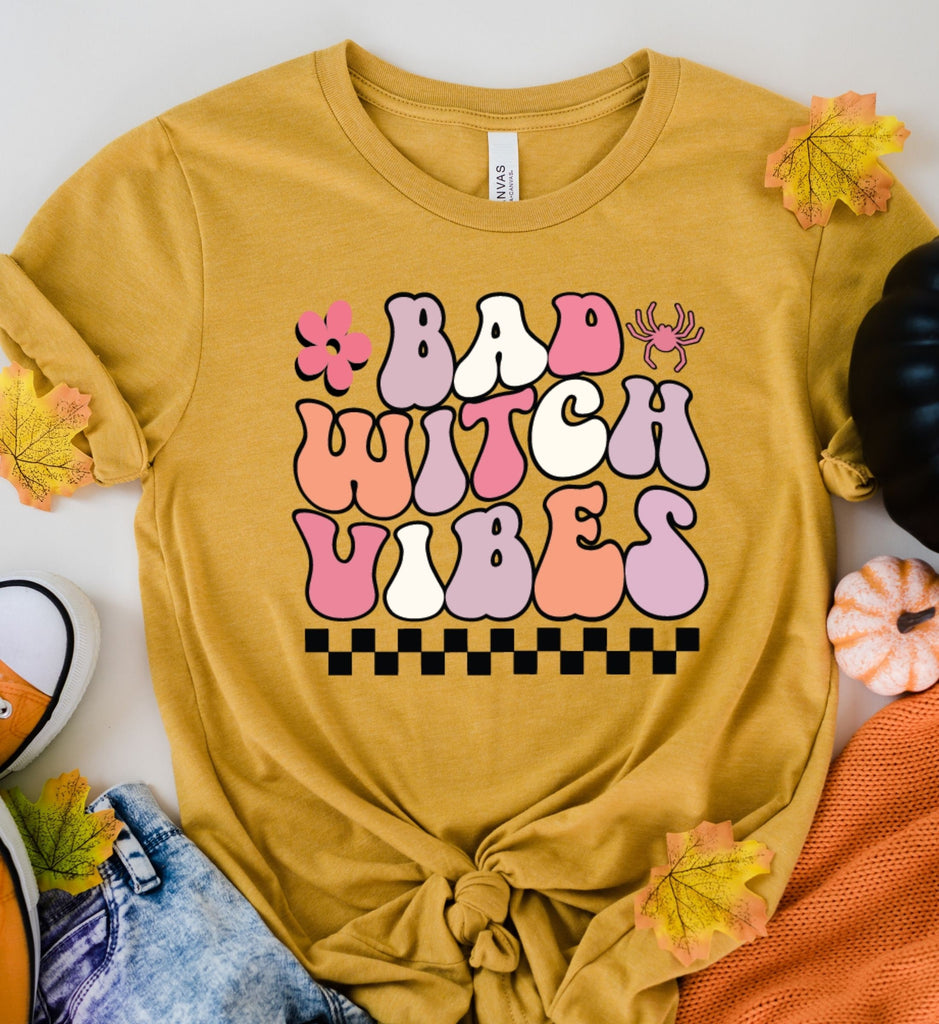 Bad Witch vibes halloween shirt,halloween sweatshirt, funny Fall halloween shirt,retro groovy shirt , Witch costume