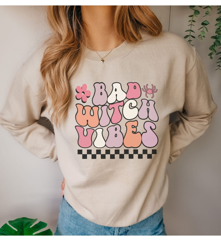 Bad Witch vibes halloween shirt, retro font halloween sweatshirt, funny Fall halloween shirt,retro groovy shirt