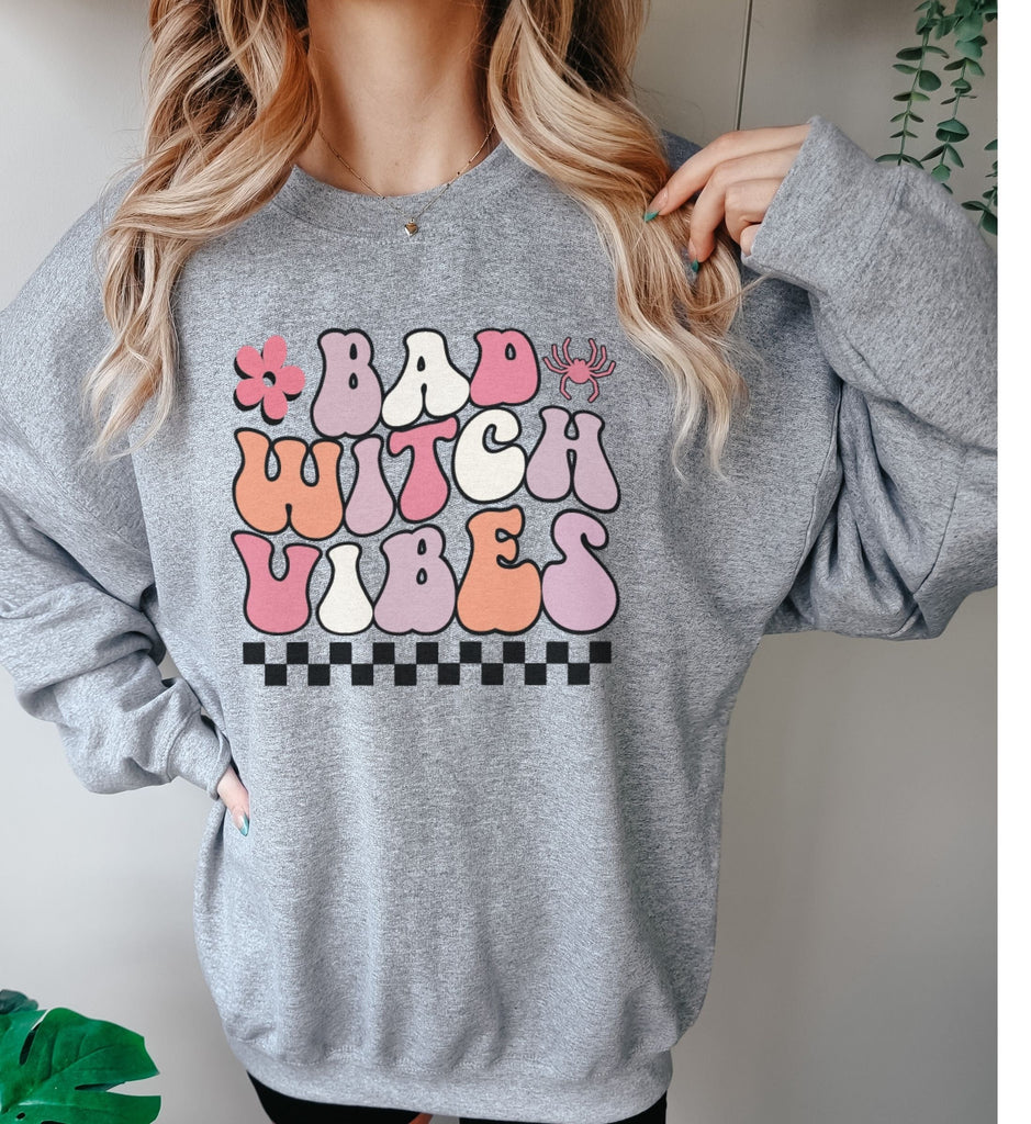 Bad Witch vibes halloween shirt, retro font halloween sweatshirt, funny Fall halloween shirt,retro groovy shirt