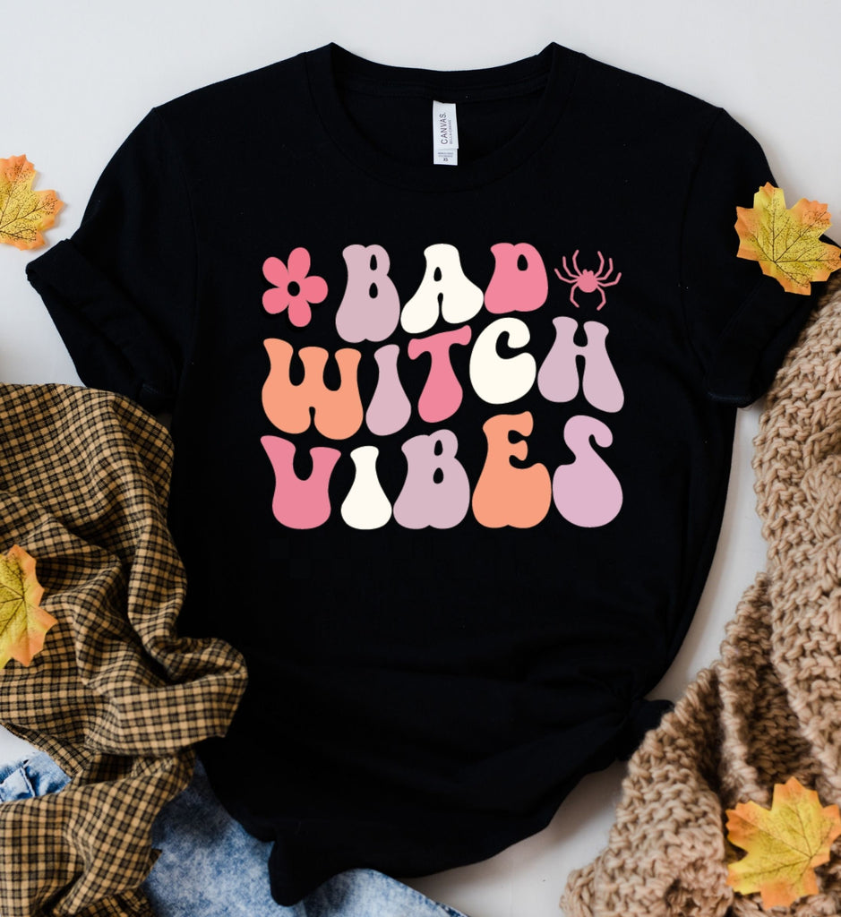 Bad Witch vibes halloween shirt,halloween sweatshirt, funny Fall halloween shirt,retro groovy shirt , Witch costume