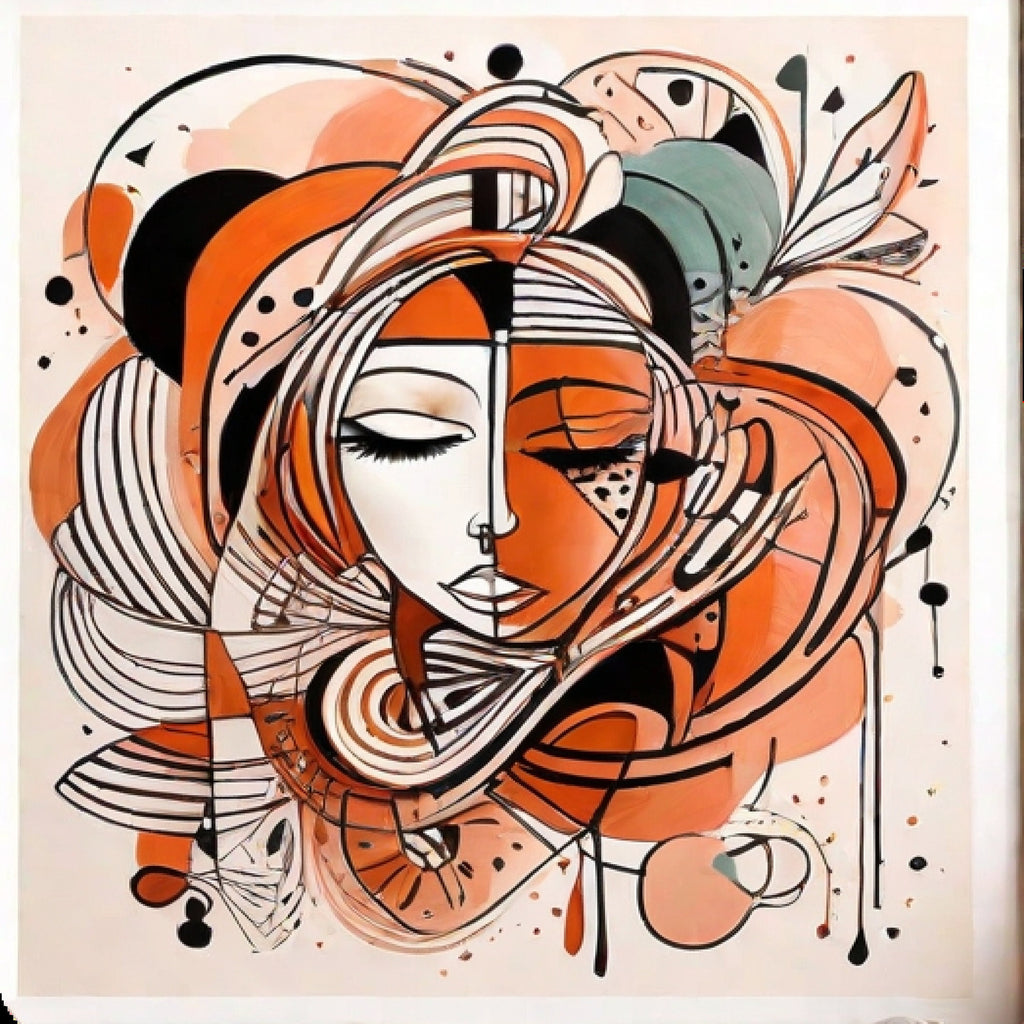 Boho abstract woman , Orange and black print  ,boho woman art portrait ,  mininalist Abstract Wall Art print