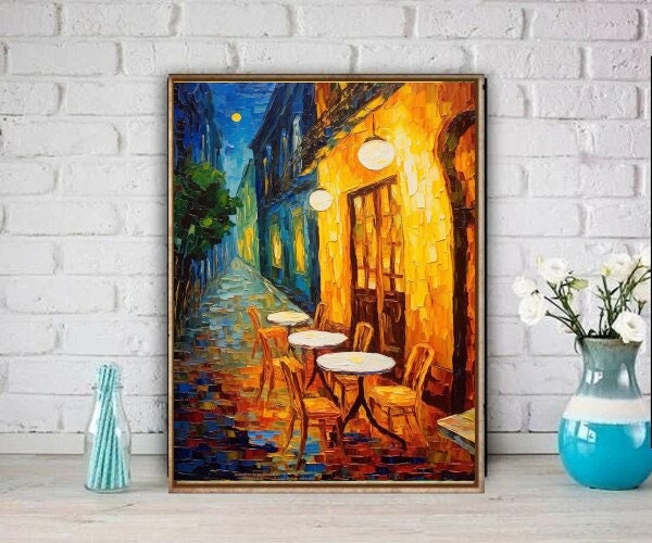 Van Gogh Cafe Terrace  print,van goth starry Poster | cafe terrace  Canvas |  ,  van goth  Wall Art, Cafe terrace at night