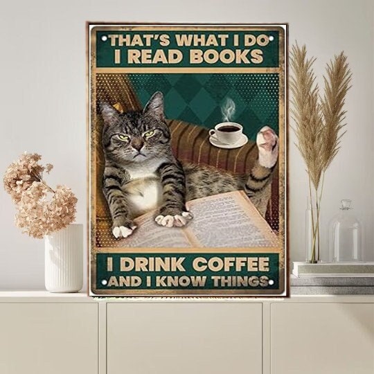 thats what i do i drink tea and read books . cat-poster , tabby Cat Wall Art - tabby Cat Print -tabby Cat Artwork - Home Decor