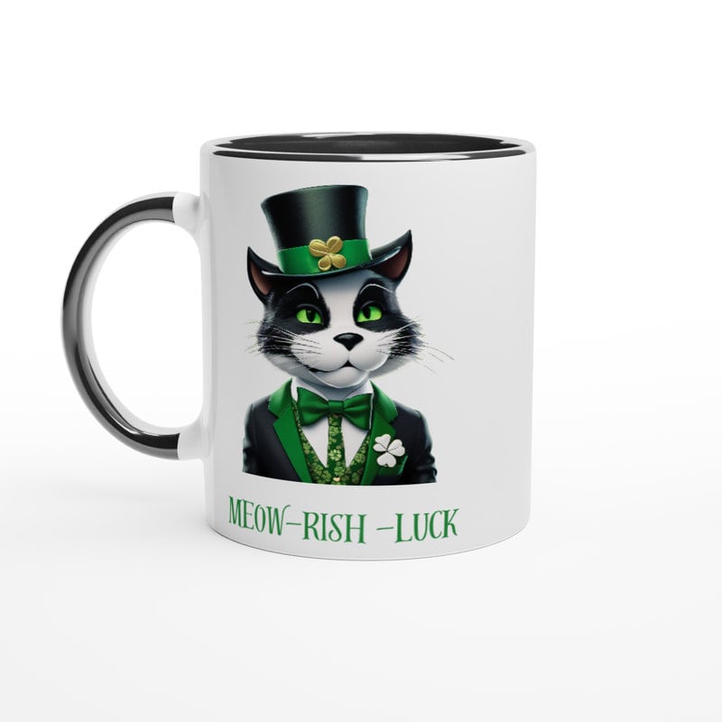 St Patrick's Day Mug, meow rish luck Coffee Mug, St Patrick's Day mug Gift,cat irish mug ,Irish Cat Mug