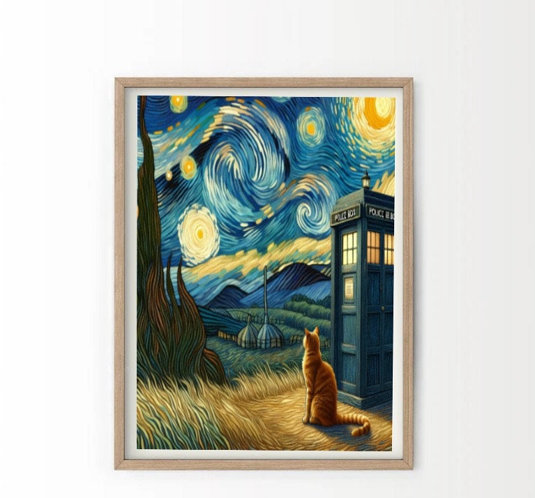 Van Gogh with  tardis starry night   print,van goth starry Poster |  |  ,  van goth  Wall Art