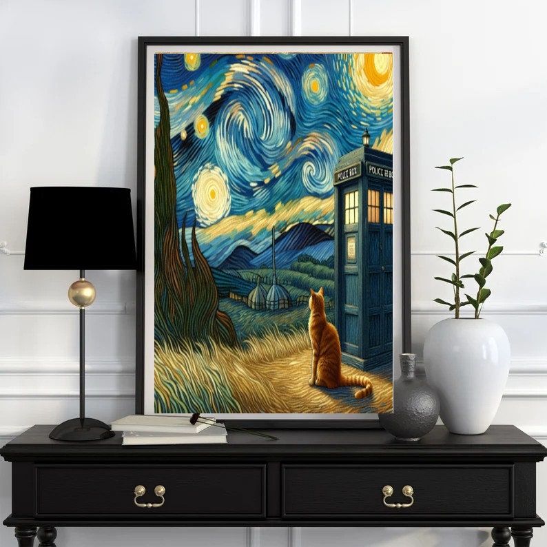 Van Gogh with  tardis starry night   print,van goth starry Poster |  |  ,  van goth  Wall Art