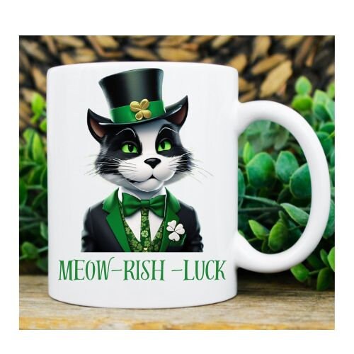 St Patrick's Day Mug, meow rish luck Coffee Mug, St Patrick's Day mug Gift,cat irish mug ,Irish Cat Mug