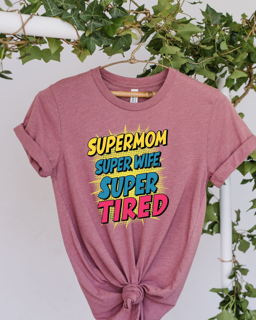 Super Mum Comic T-shirt - Womens Girls Superhero Mummy, Mothers Day gift, Top Tired Mother Shirt