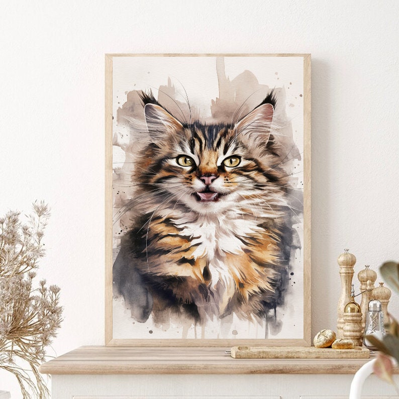 tabby watercolour  cat  poster ,tabby Cat Wall Art - tabby Cat Print -watercolour  Cat Artwork - Home Decor,gift for cat lovers