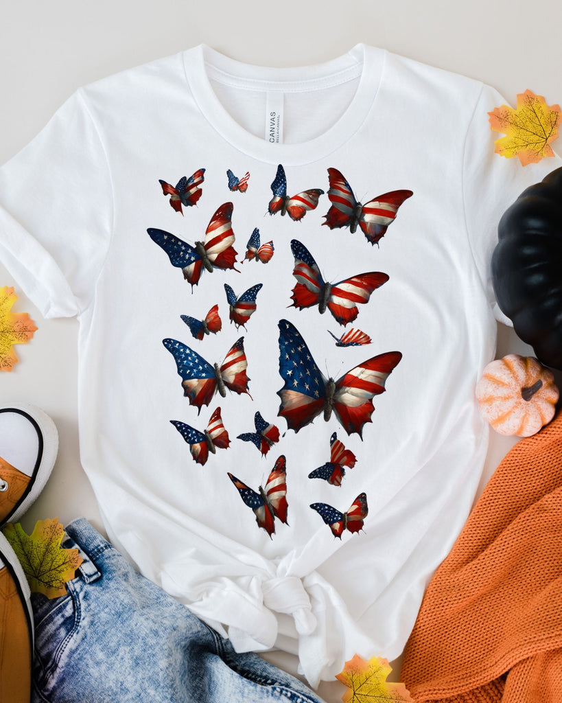 Butterfly  amercian flag Shirt,  4th july independance day shirt with butterflys  Shirts for Women, Gift for Her, 4th july  America Shirt