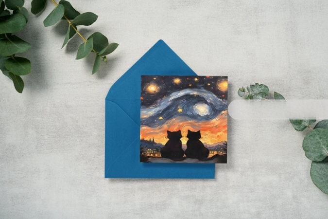 Vincent Van Gogh greeting card , Art Card,Starry Night Card,Unique Cards,Van Gogh Cards,Starry Night,Starry Night Art,Unique Birthday Card