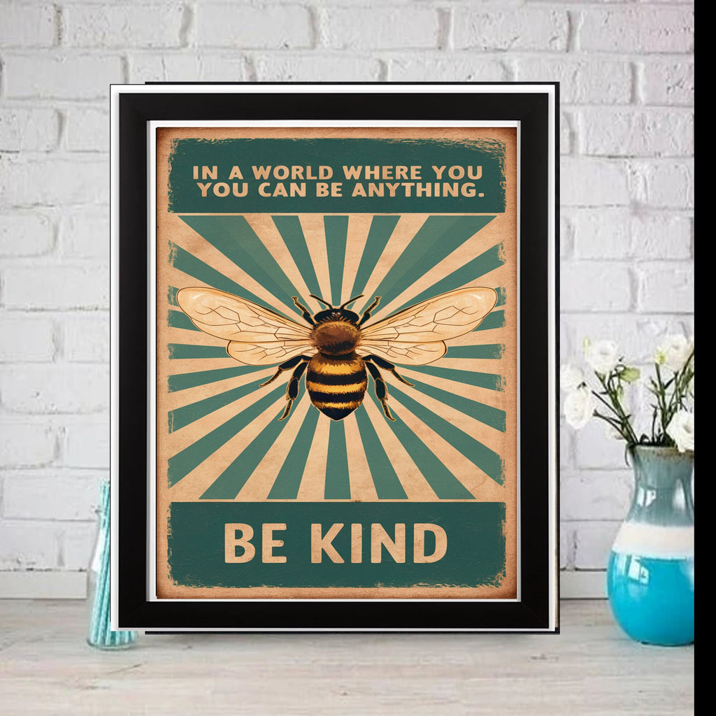 be kind poster, bee , honey bee Art Poster, Honey Bee Print, Vintage Poster,  Print Gift Idea for bee lovers lover ,bee Poster Print-