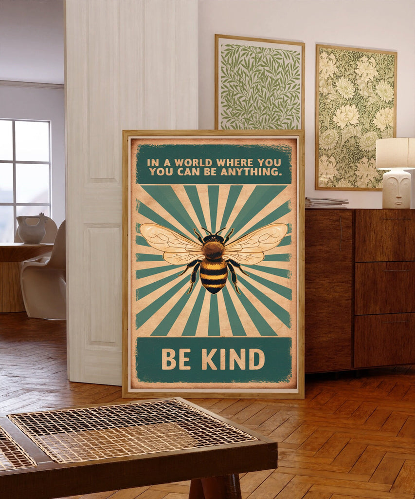 be kind poster, bee , honey bee Art Poster, Honey Bee Print, Vintage Poster,  Print Gift Idea for bee lovers lover ,bee Poster Print-