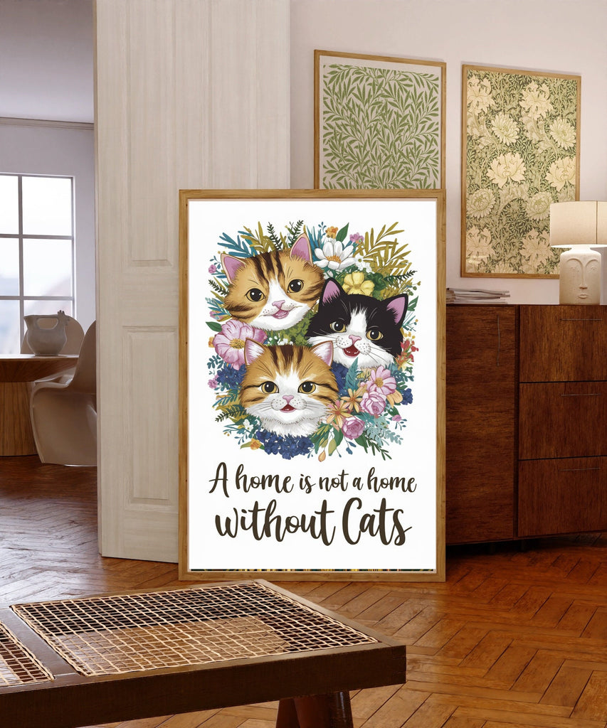 A house is not a home without cats, tabby cat Art Print, cat Print Decor,  Cat Wall Art -  - Home Decor,gift for cat lovers,