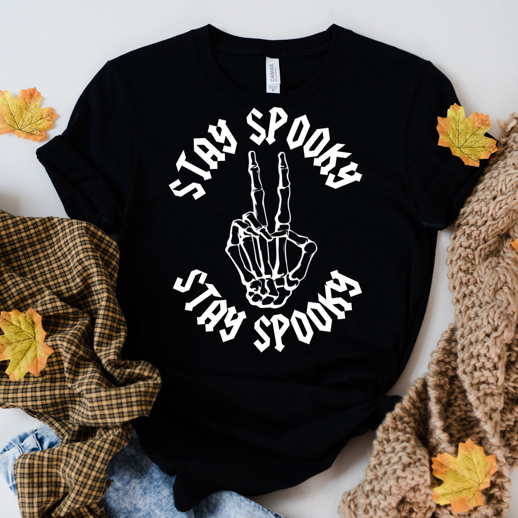 stay spooky  Skeleton Hand Shirt, Skeleton Peace Sign Shirt, Halloween Shirt, Funny Halloween Shirt, Skeleton Hand, Skeleton tee