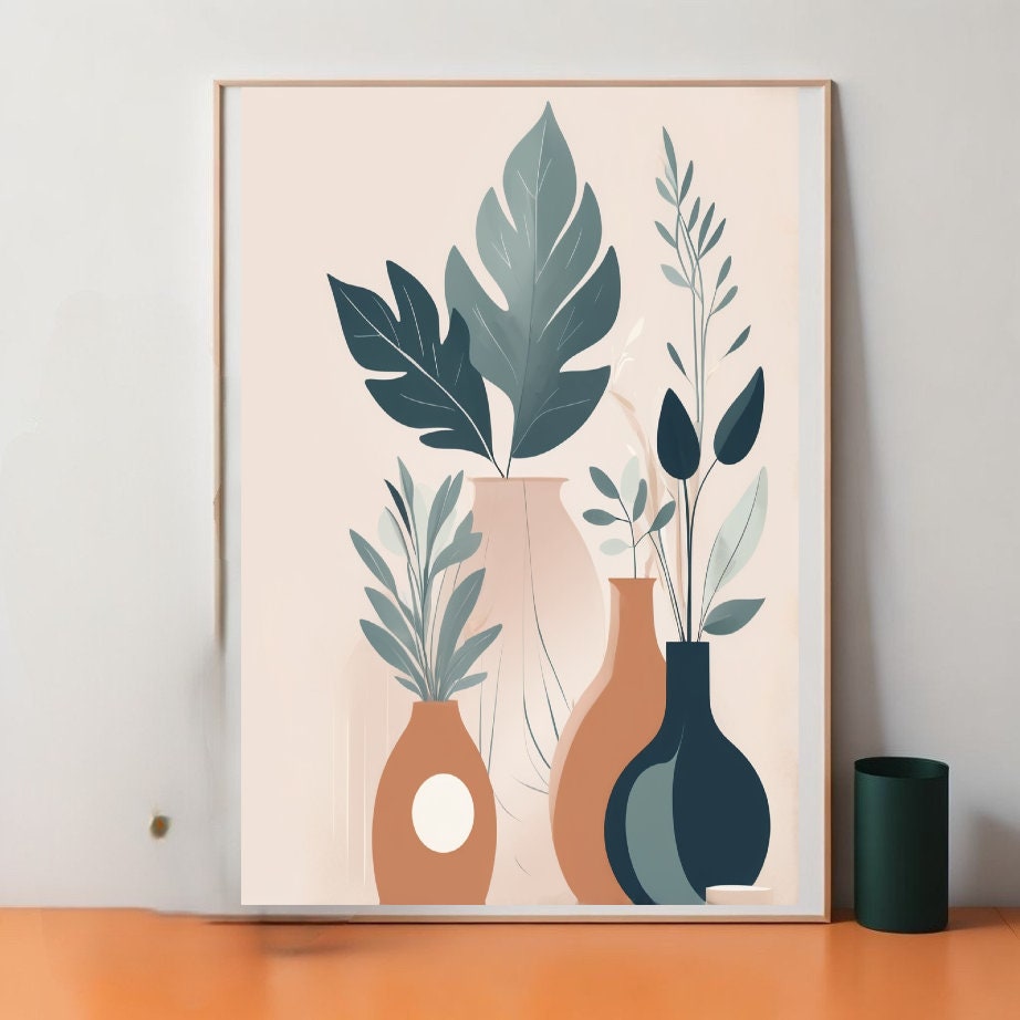 Boho Botanical Print, Orange and Green Abstract Botanical  Print, Abstract  Wall Art