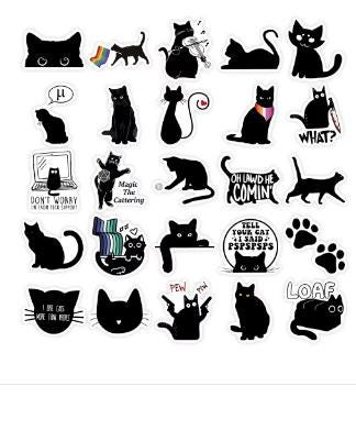 black cat stickers ,10-25 random  Cartoon Meme Cat Stickers For School Reward Stickers Classroom Decoration Encouragement Sticker