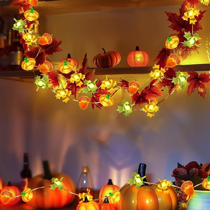 Thanksgiving Pumpkin String Lights, maple pumpkin lights ,halloween Fall Decorations for Home,Fall Thanksgiving  for Indoor/outdoor Decor