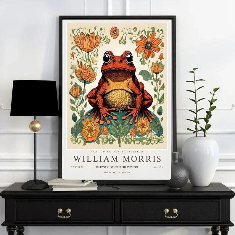 William Morris frog art  Print, William Morris Exhibition Print, William Morris Poster, Vintage Wall Art, Textiles Art, Owl Art Print