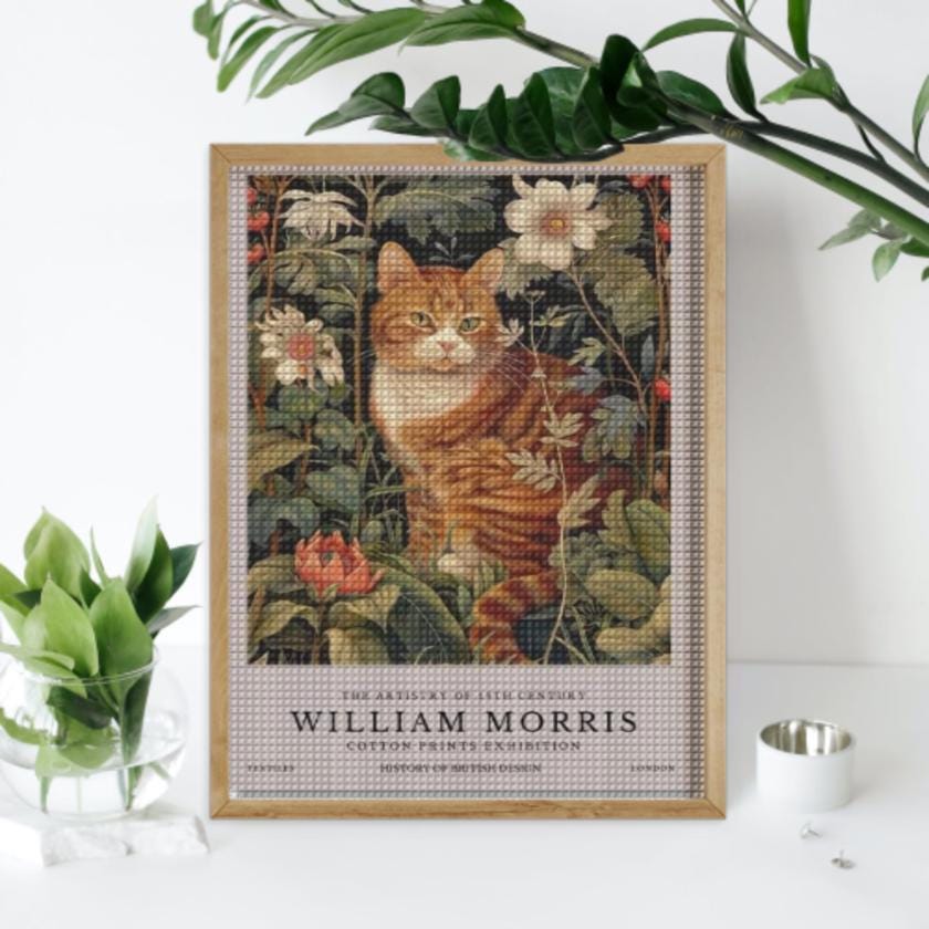 William Morris Cat Print, William Morris Exhibition Print, William Morris Poster, Vintage Wall Art, Textiles Art, tabby Cat Poster