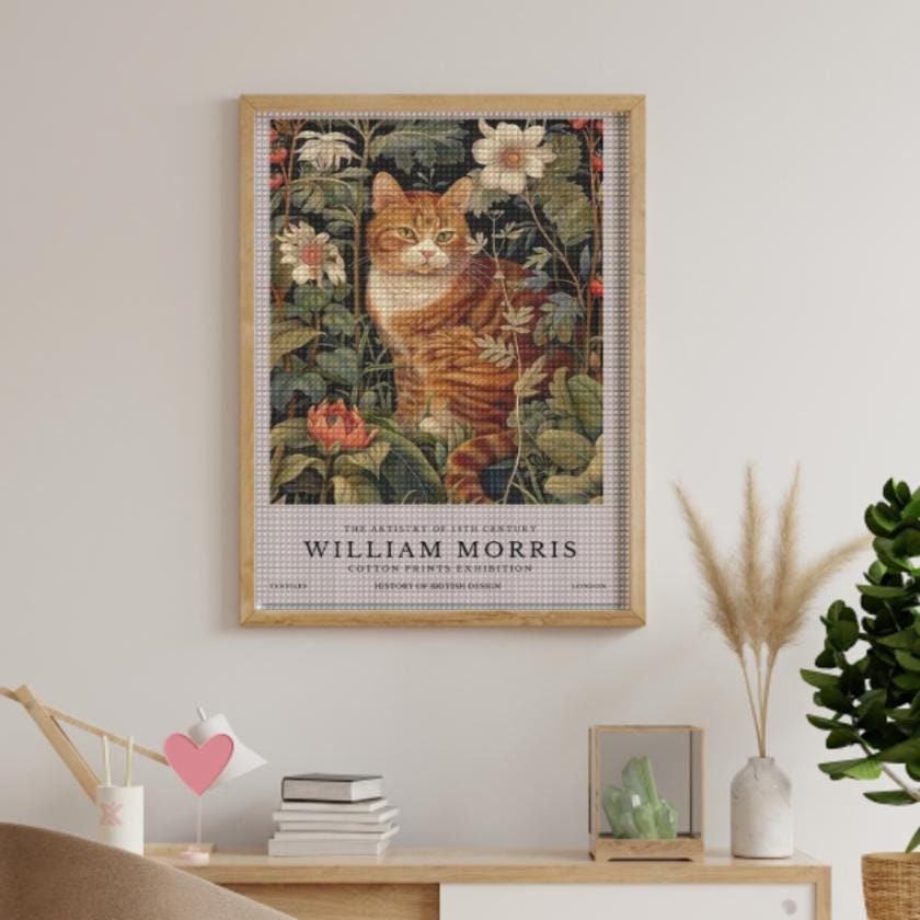 William Morris Cat Print, William Morris Exhibition Print, William Morris Poster, Vintage Wall Art, Textiles Art, tabby Cat Poster