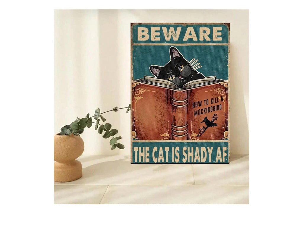 beware cat is shady  af  , black  cat-poster , ginger  Cat Wall Art - black  Cat Print - -Cat Artwork - Home Decor