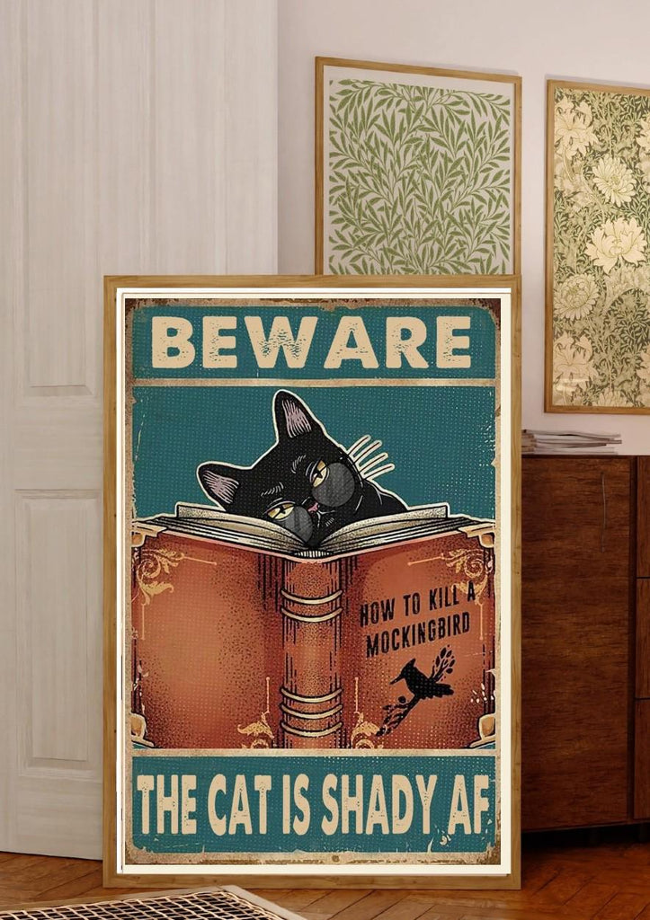 beware cat is shady  af  , black  cat-poster , ginger  Cat Wall Art - black  Cat Print - -Cat Artwork - Home Decor