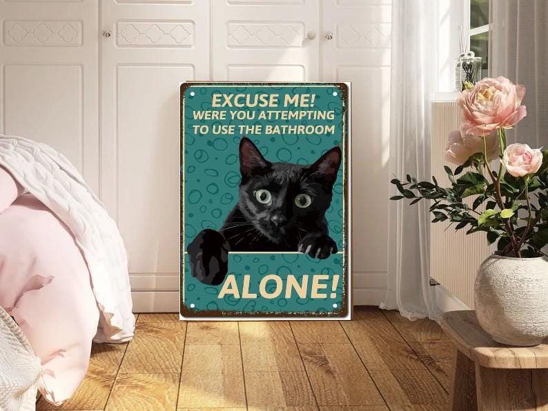 black cat poster are you  attempting to use toilet alone . cat-poster , Black Cat Wall Art - Black Cat Print -Black Cat Artwork - Home Decor