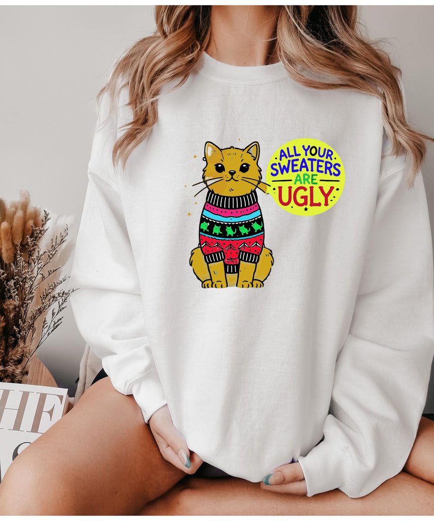 Christmas cat sweater,BLACK CAT  Christmas  Jumper, all your sweaters are ugly cat sweater , Family Holiday,, Cat Lovers Xmas Sweatshirts