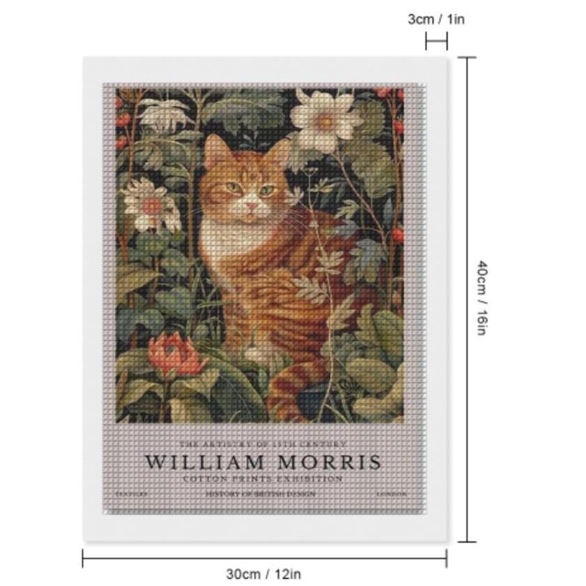 William Morris Cat Print, William Morris Exhibition Print, William Morris Poster, Vintage Wall Art, Textiles Art, tabby Cat Poster