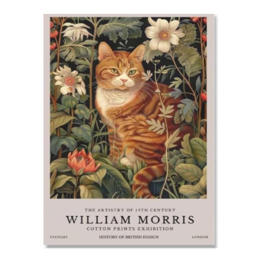 William Morris Cat Print, William Morris Exhibition Print, William Morris Poster, Vintage Wall Art, Textiles Art, tabby Cat Poster