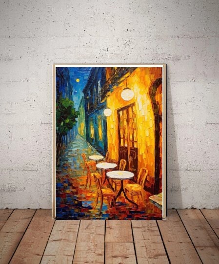 Van Gogh Cafe Terrace  print,van goth starry Poster | cafe terrace  Canvas |  ,  van goth  Wall Art, Cafe terrace at night