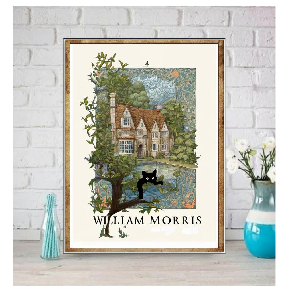 William Morris Exhibition Wall Art Print,  peeking cat Abstract Textiles Vintage art , Famous Artist Print, Vintage Wall Art,Textiles Art,