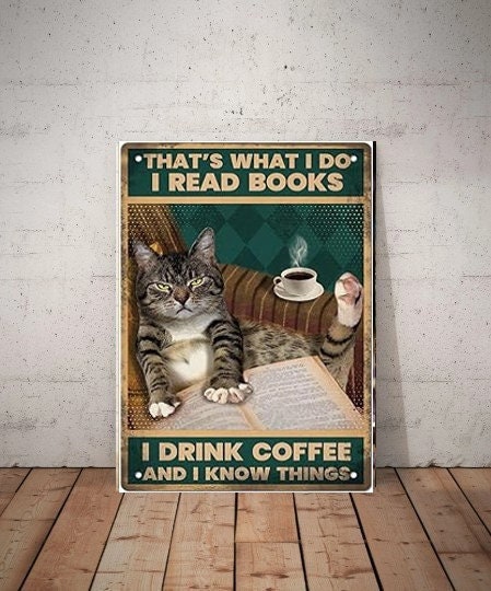 thats what i do i drink tea and read books . cat-poster , tabby Cat Wall Art - tabby Cat Print -tabby Cat Artwork - Home Decor