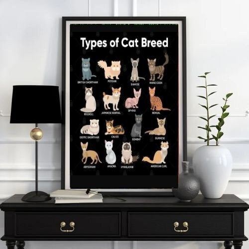 types of cat breeds poster . cat-poster , tabby Cat Wall Art - tabby Cat Print -tabby Cat Artwork - Home Decor