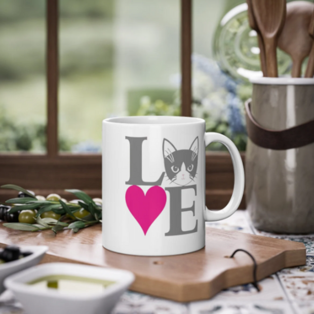 cat love logo , Cat coffee mug