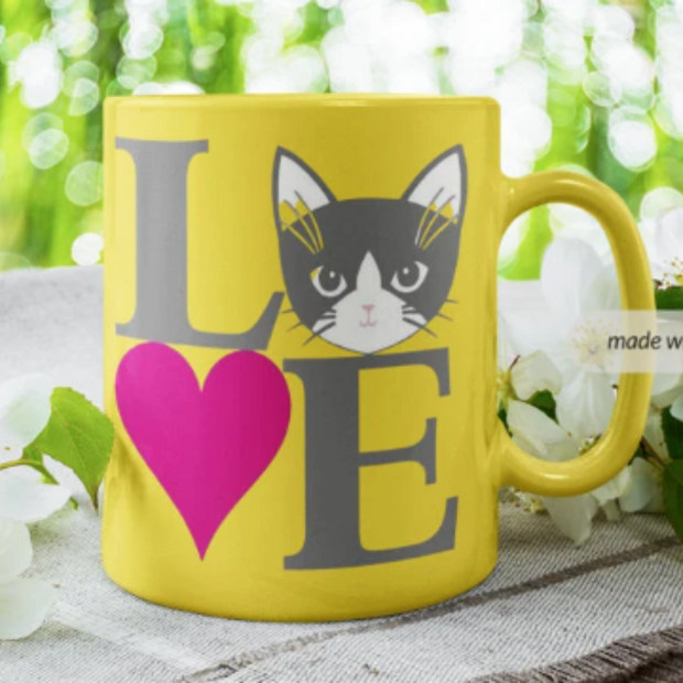 cat love logo , Cat coffee mug