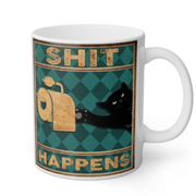 black cat coffee mug  shit happens