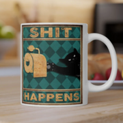 black cat coffee mug  shit happens