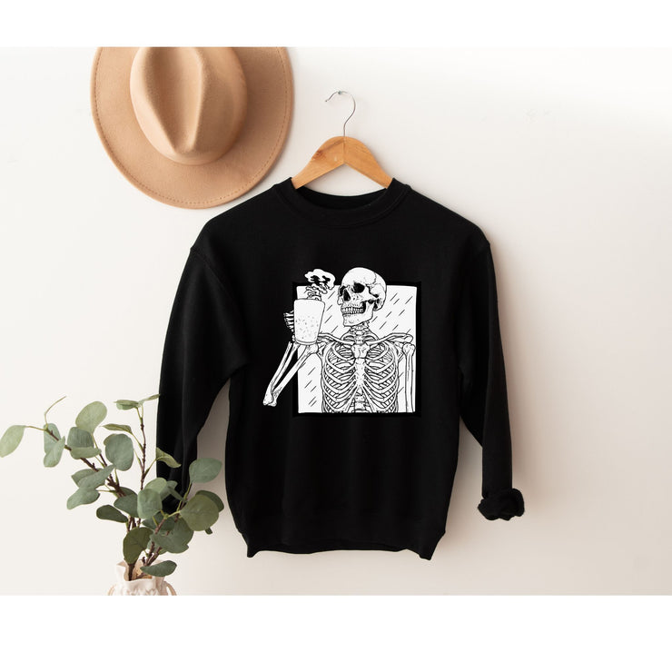 coffee drinking skeleton  sweatshirt,gothic sweatshirt