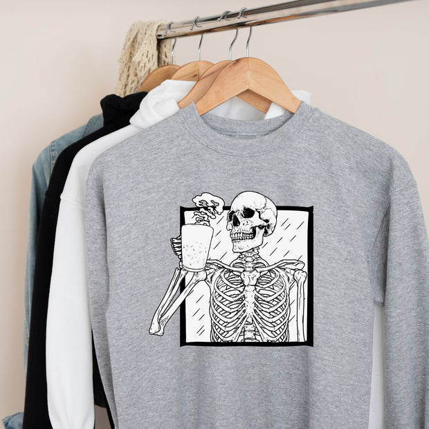 coffee drinking skeleton  sweatshirt,gothic sweatshirt