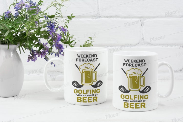 weekend forecast golfing with a Chance of beer,golfing dad gift -dads fathers day golf,beer mug quote