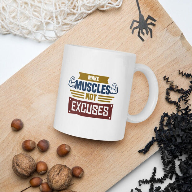 make muscles not excuses ,mug for gym lovers ,results not excuses -fitness mug - gym rat,motivational quote